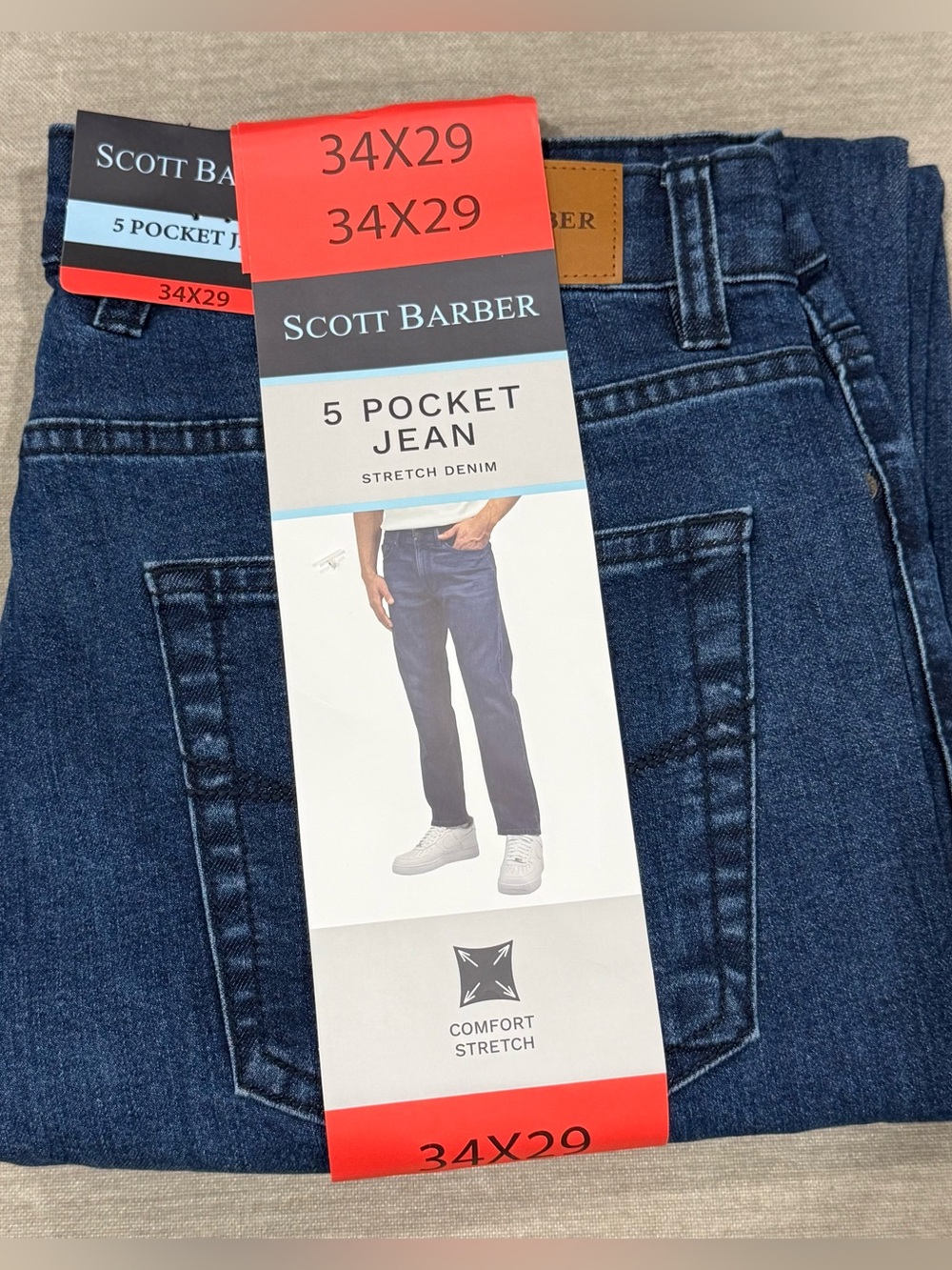 Scott Barber Straight Stretch Denim Men’s Jeans, Dark Blue, Size 34x29